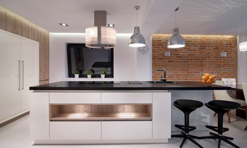 image of a lit up modern kitchen